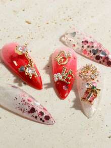 Luxury Romantic Series Crystal Rhinestone LOVE Letter + Heart + Gift Box + Wreath + Deer Nail Art Decoration Set - Elegant Fingertip Decor For Valentine's Day/Wedding Nails - Multicolor - View 1