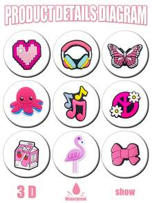 16/19/35 件粉色系列狗狗、章鱼、爱心、冰淇淋、连衣裙、眼镜、背包可爱学院风鞋饰，适合女性、成人和青少年，卡哇伊鞋饰配件 DIY 礼物 - 玫紅色 - 查看 10