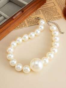 1pc Fashionable High-Quality Faux Pearl Beaded Necklace, Minimalist Personalized Versatile Faux Pearl Beaded Long Necklace Suitable For Women's Daily, Vacation, Party Wear
