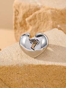 1pc Personalized Design Cracked Lightning Pattern Heart-Shaped Stainless Steel Ring Fashion Accessory For Men - Heart Shape - View 12