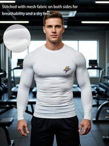 Men's Moisture Wicking Quick Dry Long Sleeve Athletic Workout T-Shirts, Breathable Stretchy Fitness Tops For Outdoor Sports, Running, Gym - White - View 5