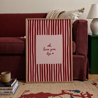 1pc Framed/Unframed Ok Love You Bye Print Music Canvas Poster Red Stripes Lyric Aesthetic Wall Art Print Minimalist Funky Painting For Apartment,Living Room,Bedroom,Modern Home Decoration