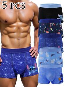 Disney 5 chiếc quần boxer nam in họa tiết đường may, người bạn đồng hành thời thơ ấu, đồ lót dùng được cả bốn mùa. - Màu xanh lam - Xem 1