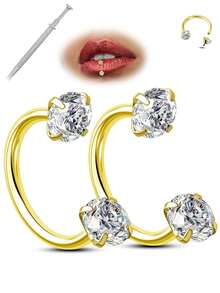 20G/18/16G Anillos de nariz en forma de herradura, anillos de labio, aros, pendientes con doble circonita cúbica, rosca interna, acero inoxidable hipoalergénico de 8 mm para hélice, daith, trago, septum, joyería de perforación de nariz para mujeres con taper y agarrador de bola - 2 anillos de herradura - Ver 16