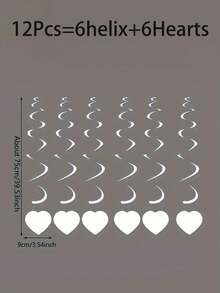 12pcs White Heart & Spiral Wreath, Ceiling Vortex Foil Decor Hanging Plastic Streamers For Vortex Theme Party, Wedding, Birthday Party, Hanging Ribbon Decor, Halloween, Valentine's Day - White - View 7