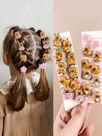 10/20pcs Cute Capybara Textured Hair Scrunchies, Adorable Hamster Combo Set, Girls Hair Accessories, Holiday/Party Gifts, Suitable For Daily/Birthday/Party/Outdoor Use