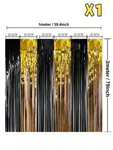 Black & Gold Foil Fringe Curtain, Metallic Tinsel Curtain, Photo Backdrop, Suitable For New Year, Birthday, Christmas Decoration, Graduation Ceremony, Retirement Party Supplies, Birthday Doorway Curtain Backdrop, Bachelorette Party Supplies, Graduation Ceremony Supplies - Black Gold - View 7