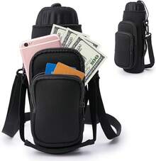Soft Home Store Water Bottle Carrier Bag,Water Bottle Holder With Straps Phone Pockets Fits  IceFlow  16/24/32/40oz Tumbler - 黑色 - 查看 8