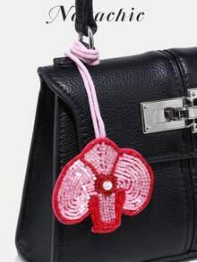 1pc Handmade Beaded Bag Charm Unique Special Gift Diamond Decor Flower Pendant Suitable For Daily Bag Matching (Charm Only No Bag Included) Keychain Purse Charm Keyring - Hot Pink - View 2