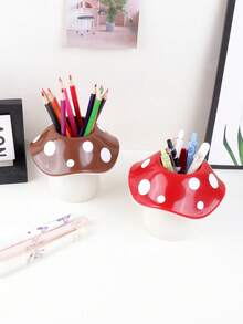 1 pieza Caja de almacenamiento con forma de hongo - Soporte para bolígrafos de escritorio para estudiantes y oficina, decoración de escritorio elegante, regalo para amigos (con pegatina) - Multicolor - Ver 1