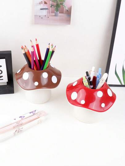 1pc Mushroom-Shaped Storage Box - Desktop Pen Holder For Students And Office, Stylish Desktop Decoration, Gift For Friends(With Sticker)