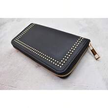 INVIGORATE Carteras para Mujer de Moda Rectangular y Texturizada con Cierre o Broche de  Diseño Juvenil Fácil de Llevar con Múltiples Ranuras de Guardado. Negro/Dorado - NegroDorado - Ver 6