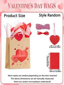 14/18个情人节心形礼品袋，红色糖果袋，大号加厚棕色纸袋，特大号红色包装纸，适用于情人节、婚礼、礼物交换、新年派对、零食和糖果包装、促销礼品。 - 彩色 - 查看 4
