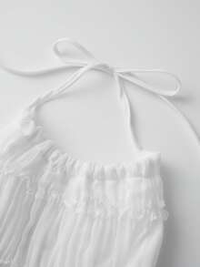Women's 2 Piece Outfits Smocked Mini Skirt Set Casual Sleeveless Backless Smocked Halter Neck Tie Up Crop Top + Bodycon Short Mini Skirt Set - 白色 - 查看 6