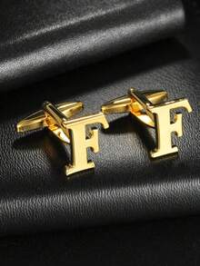 1 Pair A-Z 26 English Letter Stainless Steel Cufflinks, Men's Fashion French Cufflinks, Suitable For Wedding, Birthday, Business, Daily Wear, Gold, Silver, Cross-Border Supply Gold 26 Smooth Metal Stainless Steel Cufflinks Wholesale For Men's Dress Shirts - Yellow Gold - View 30