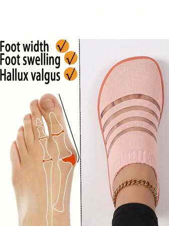 Women Breathable Knit Sock Shoes Lightweight Slip-On Striped Round Toe Low Top Flat Heel Casual Shoes Daily Walking Summer Pink Fabric Sock Sneakers