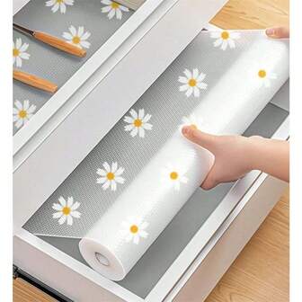 1 rollo de revestimiento plástico antideslizante e impermeable, paquete de 1 rollo, revestimiento multiusos para gabinetes y cajones, adecuado para cocina, refrigerador, mesa - Patrón de margaritas