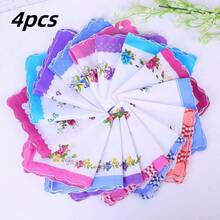 1/4 Piece Women's Handkerchief, Vintage Style Bandana, 11 Inch Floral Pattern, Wavy Edged Design, Embroidered Craft, Suitable For Tea Parties, Weddings And Other Occasions