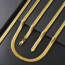 1件奢华经典18k镀金铜质编织扁平7毫米项链，750意大利设计，男女日常派对约会佩戴 - 金色 - 查看 2