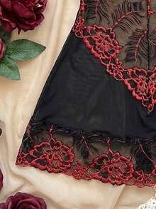 Sexy Lingerie - Lace Embroidered Camisole Set, Includes Panties And Chemise, Sexy Underwear, Sexy Sleepwear, Babydoll Lingerie - Black - View 3