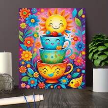 Taza Iluminada por el Sol - Un artículo de decoración de pared enmarcado, una manualidad ideal para el hogar y la decoración de paredes. Producto impreso de alta calidad, una artesanía para decoradores del hogar, decoración de pared en lienzo enmarcado, pinturas coloridas de estilo latinoamericano. - Multicolor - Ver 7