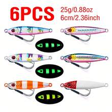 6个金属路亚饵，夜光抛投路亚饵，7-100克，3D眼睛，慢沉硬饵，带双辅助钩 - 彩色 - 查看 18