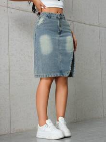 Chân váy denim xẻ tà thanh lịch, phong cách thường ngày dành cho nữ. - Nhiều màu - Xem 4