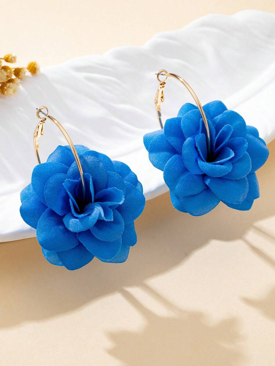 1 Pair Bohemian Style Fabric Flower Earrings, Fashionable For Women, Suitable For Daily Wear, Vacation And Gift