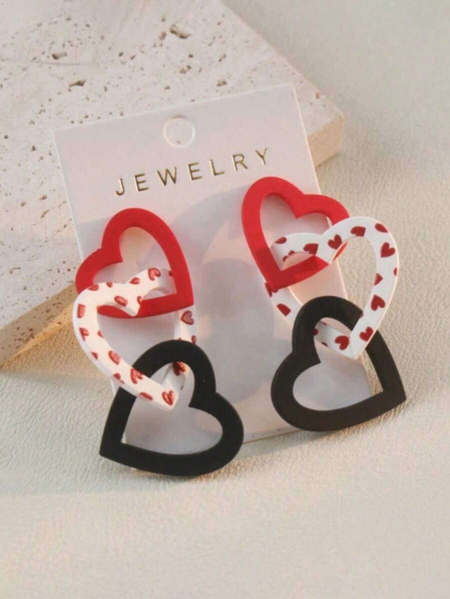 1 Pair Acrylic Hollow Heart Shaped Dangle Earrings, Party Accessories, Valentine's Day, Mother's Day Gift (Card Not Included) - Multicolor - View 1
