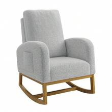 Techigher Nursery Rocking Chair,  Upholstered Glider Rocking Accent Chair With Wood Legs & Side Pockets, Armchair Comfy Side Chair For Living Room Bedroom Offices - 淺灰色 - 查看 8