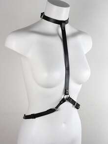 Men's Pu Leather Harness Sexy Punk, Suspenders Belt Adjustable Shoulder Strap - Black - View 3