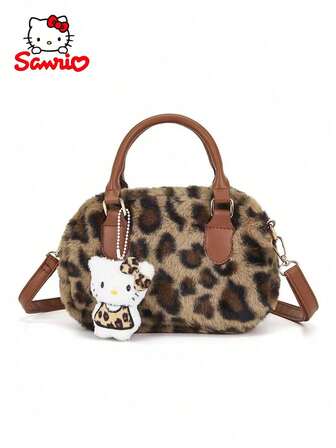  1pc Sanrio Hello Kitty Leopard Print Women's Shoulder Bag, Fashion Ladies Crossbody Bag, Handbag, Cosmetic Storage Bag With Pendant, Large Capacity, Suitable For Daily Commute, Office Lady, Christmas Gift, Valentine's Day Gift, New Year Gift