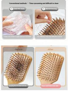 1pc Stainless Steel Hair Brush Cleaning Tool With Wooden Handle, Suitable For Home And Salon, Can Remove Hair And Dust From Kitchen, Bathroom, Home Goods, Shower Caddy - Silver - View 4