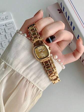 1 PIEZA Reloj de cuarzo de moda simple y elegante para mujer, correa de acero inoxidable ajustable dorada, reloj de lujo ligero y versátil, reloj cuadrado dulce y lindo, ideal para cumpleaños, vuelta al colegio, uso diario, Halloween, Navidad, Día de la Madre, San Valentín, estudiantes, festivales, citas, negocios, regalos