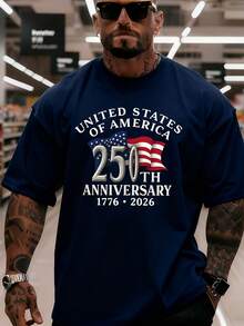250th Anniversary Commemorative American Funny Cool Pattern T-Shirt Casual T-Shirt Fashion Cool Top Men's T-Shirt 180g Casual Wear Loose Fit Personality T-Shirt Aesthetic Shirt Soft Fabric Breathable Material Fashion Apparel Short Sleeve Top For Young People - Màu xanh nước biển - Xem 1