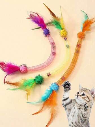 Elastic Net Wand Cat Toy, Flexible Stick Design, Stimulates Cats' Natural Instincts, Provides Entertainment. This Cat Toy Not Only Enriches Pets' Living Environment, But Also Promotes Cats' Physical And Mental Health, Making It An Ideal Choice For All Cat Lovers.