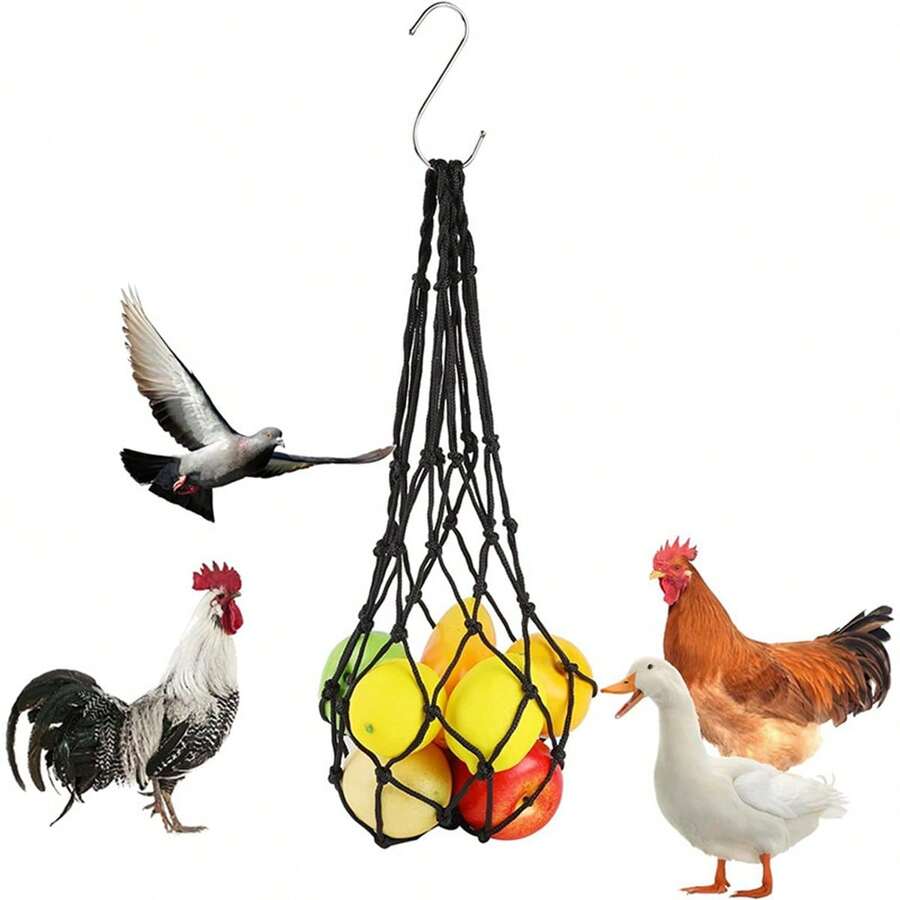 1pc Chicken Vegetable Net Bag Poultry Fruit Holder Chicken Cabbage Feeder Treat Feeding Tool For Hen Goose Large Birds Chicken House - Black Feeding Net - View 1