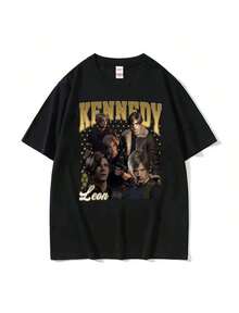 Limited Leon Kennedy Vintage Graphic T Shirt Dent Evil 4 Haruku Movie Shirt Wo Fashion Oversized T-Shirt Streetwear - 黑色 - 查看 1