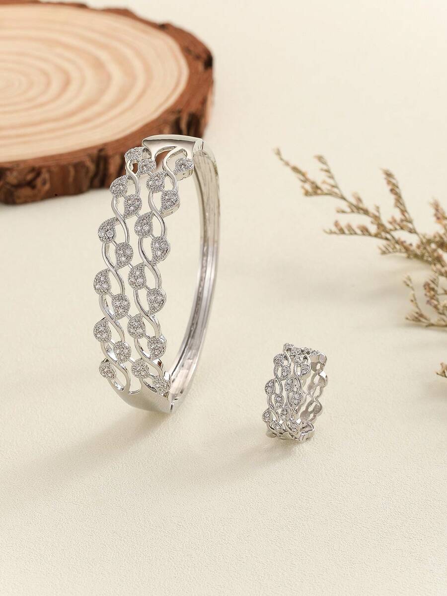 Modischer & eleganter Schmuckset aus Armband und Ring mit kubischem Zirkonia, vielseitig für den täglichen Gebrauch und Partyanlässe von Frauen - Verschiedenfarbig - Übersicht 1