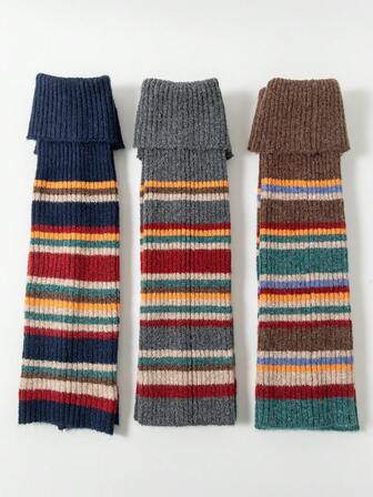 1 คู่ แฟชั่นสตรี ถุงขาอุ่นนุ่มหนาสีสันสดใส สไตล์สตรีท เหนือเข่า