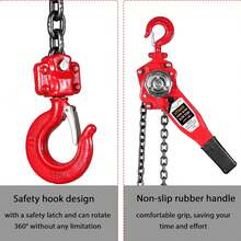 Polipasto de cadena de palanca de 0,75 toneladas/1650 libras, manual de alta resistencia, con cadena de acero de 3 m, herramienta de elevación y tracción de grado industrial para almacenes y garajes, con ganchos de acero duraderos y mango ergonómico. - Rojo - Ver 8