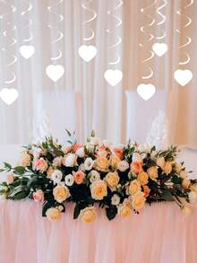 12pcs White Heart & Spiral Wreath, Ceiling Vortex Foil Decor Hanging Plastic Streamers For Vortex Theme Party, Wedding, Birthday Party, Hanging Ribbon Decor, Halloween, Valentine's Day - White - View 6