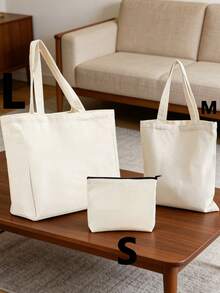 10PCS/1pc Travel Portable Multi-Functional Canvas Bag, Large Capacity Shopping Travel Tote Bag, Reusable Daily Shopping Bag, Portable Foldable Canvas Bag, DIY Paintable One Shoulder Canvas Tote Bag, Canvas Handbag, Student Tote Bag, Perfect For Beach, Travel Canvas Tote Bag, Suitable As Christmas Gift For Her - Multicolor - View 9