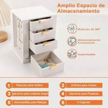 Joyero Organizador Giratorio de 360°, Caja Joyero para Mujer con 4 Cajones, Almacenamiento Vertical, Alajeros Joyeria Mujer Grande para Aretes, Collares, Pulseras Anillos y Todo Tipo de Joyas(default) - Multicolor - Ver 6