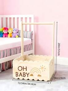 1件装木制储物架，带挂杆和篮子，多功能收纳架，适用于婴儿房衣物和玩具 - 彩色 - 查看 11