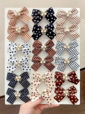  VBOOR 8 Stück zufällige Melange Farbe strukturierte Schleifen, karierte, blumige Kontrast Farbige Preppy Stil Haarspangen, Retro Französisch Seitenpony Spangen, elegante Frauenhaarschmuck für den täglichen Gebrauch und Partys