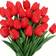 20pcs Artificial Tulip Flower Bouquet, PU Material, Realistic Touch, Suitable For Home, Room, Office, Party, Wedding Decor, Great Mother's Day Gift (Red) - Red - View 6