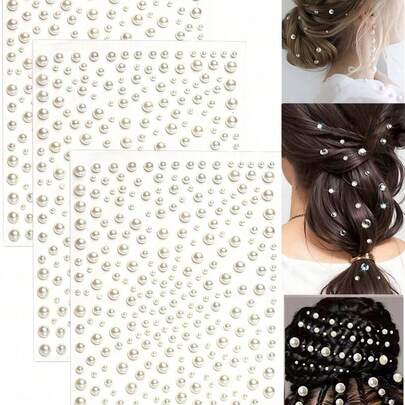 自粘珍珠水钻贴纸，亚克力水晶宝石贴纸，适用于DIY面部、头发、眼睛、化妆、指甲、身体、手工制作，珍珠贴纸，自粘装饰贴纸，亚克力水晶宝石贴纸，适用于面部、头发、眼睛、化妆、指甲、身体、手工制作（多种尺寸），万圣节