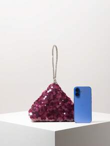 Mini Wallet, Bridal Party Bag, Sequin Bag, Ball Gown Bag, Ball Gown Accessories, Novelty Bag, Wedding Supplies, Women's Gift, Christmas Bag, Valentine's Day Bag (Random Pattern) - Red Violet - View 3