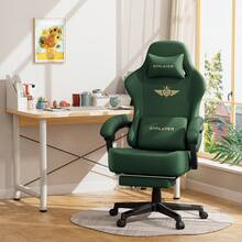 Fabric Gaming Chair, Ergonomic Computer Chair With Footrest And Lumbar Support Height Adjustable Home Office Chair - Green-Faux Leather - 查看 9
